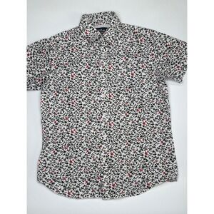 MONUMENT Mens Short Sleeve Button Down Shirt Red Black Leaf Print Size M